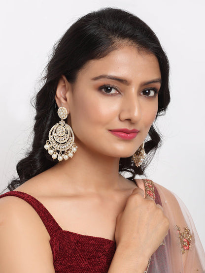 Designer Partywear Kundan and Pearl Long Dangler Pearl Earrings
