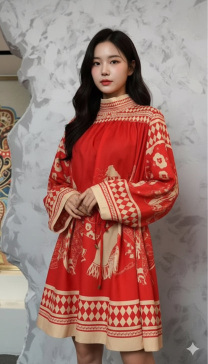 Imported Satin Silk Batwing Sleeves Short Kaftan Dress