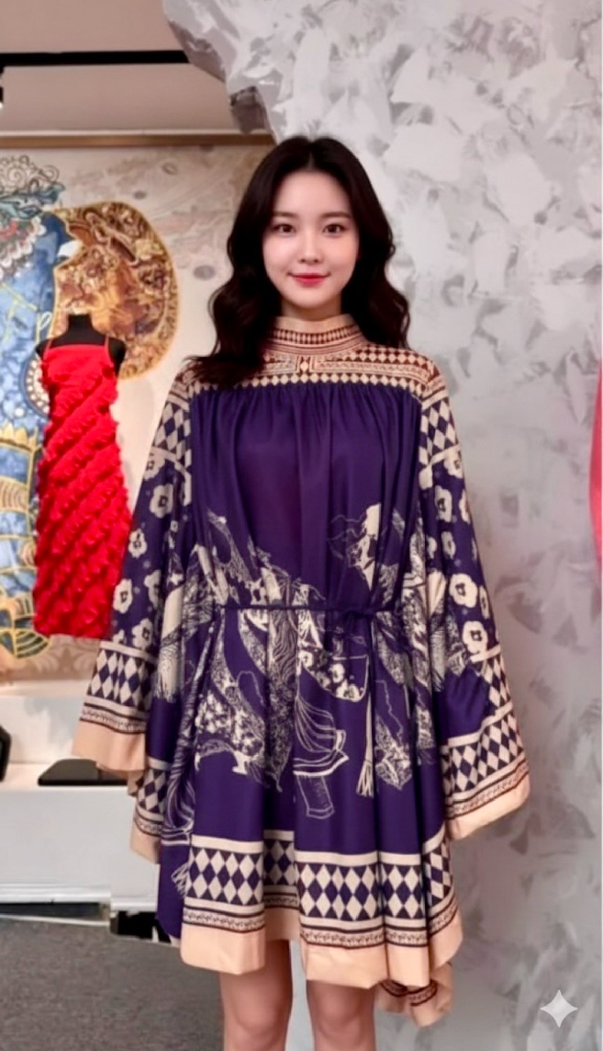 Imported Satin Silk Batwing Sleeves Short Kaftan Dress