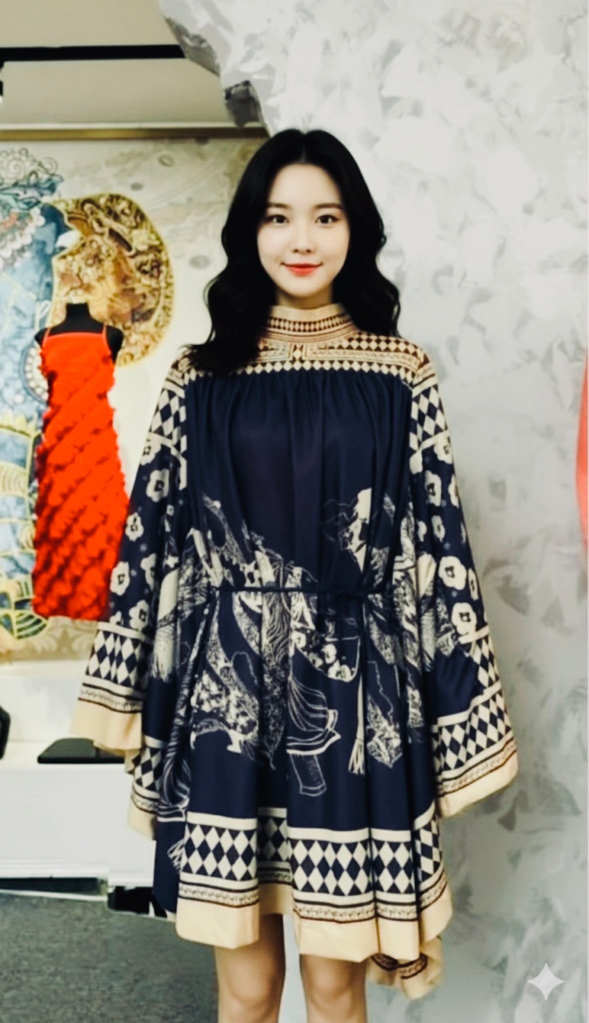 Imported Satin Silk Batwing Sleeves Short Kaftan Dress