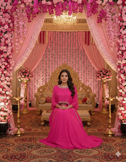 Designer Partywear Hot Pink Drape Skirt With Kaftan Style Top