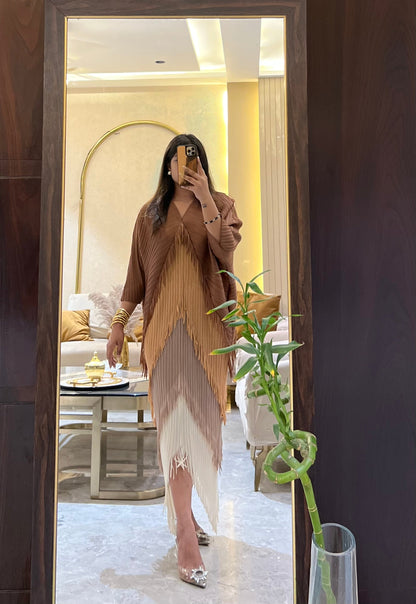Imported Colour Blocked Ombre Pleated Fringe