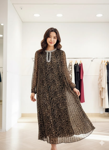 Imported Designer Animal Print Long Maxi Dress With Rhinestone