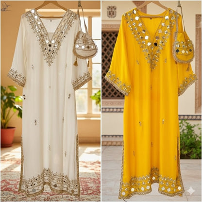 Celebrity Inspired Designer Shimmer Organza Long Dress With Embroidery and Mirror Work Detailing