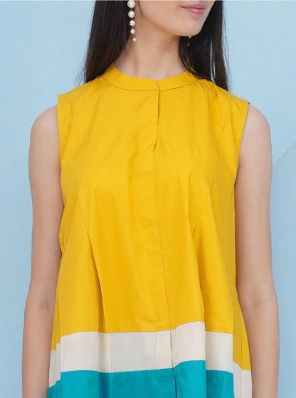 Designer Pure Cotton Yellow Loose Fit Top With Blue Shorts Set