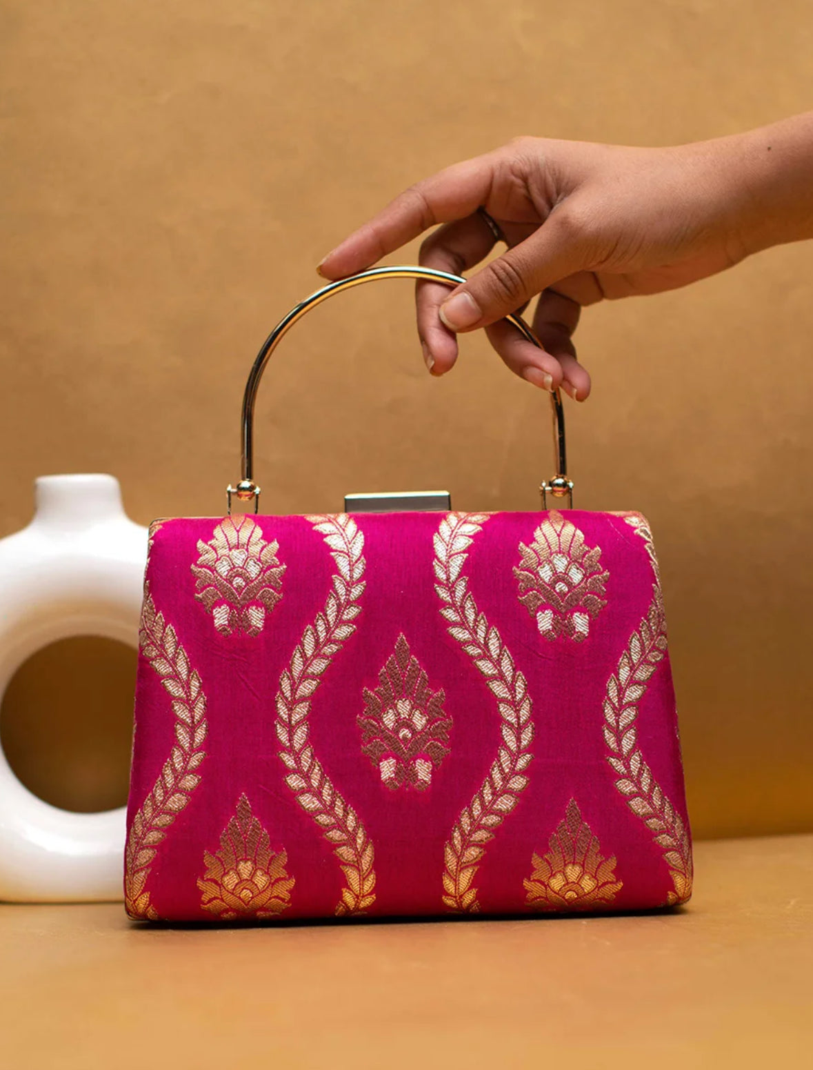 Designer Partywear Clutch in Brocade Fabric
