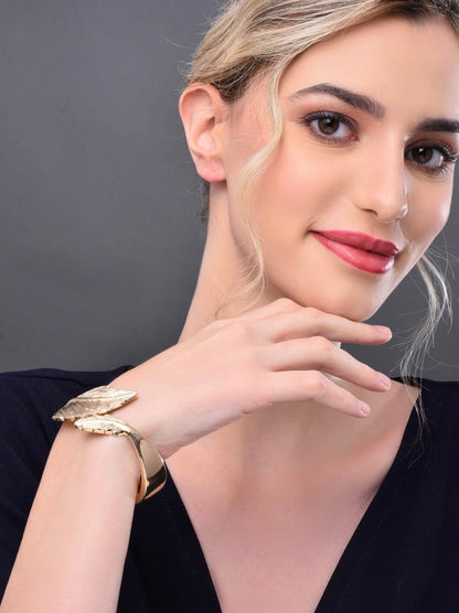 Anti-Tarnish 18K Gold Plated Leaf Design Hand Cuff Bracelet