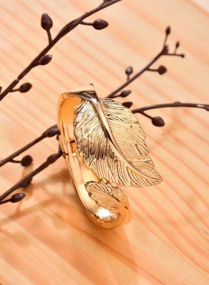 Anti-Tarnish 18K Gold Plated Leaf Design Hand Cuff Bracelet