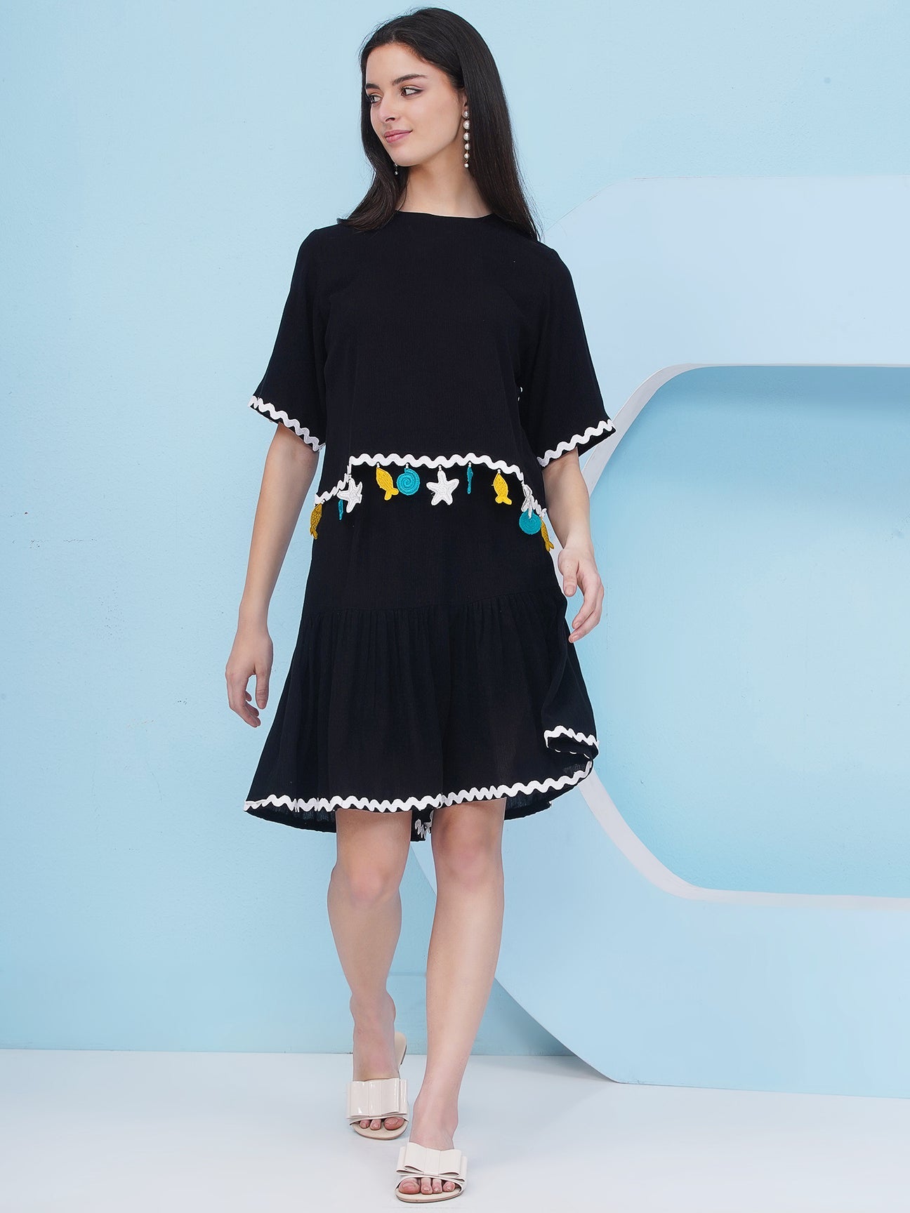 Designer Pure Cotton Black Rayon Crepe Shorts Coord Set