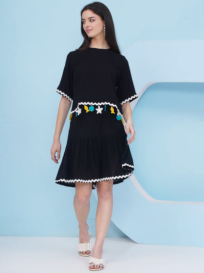 Designer Pure Cotton Black Rayon Crepe Shorts Coord Set