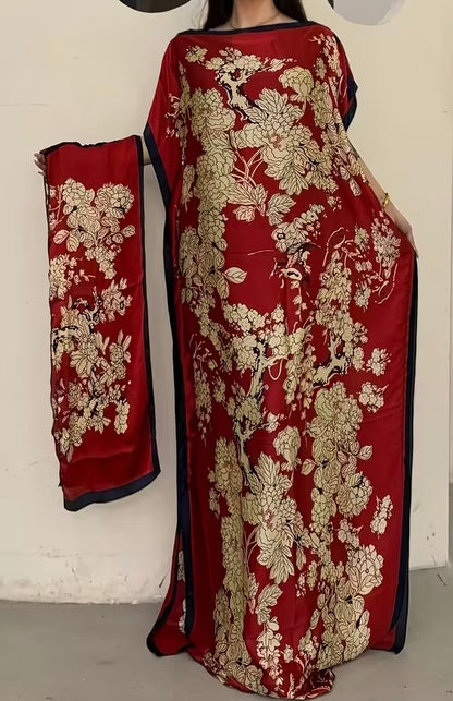 Imported Pure Japan Satin Long Kaftan Dress With Stole