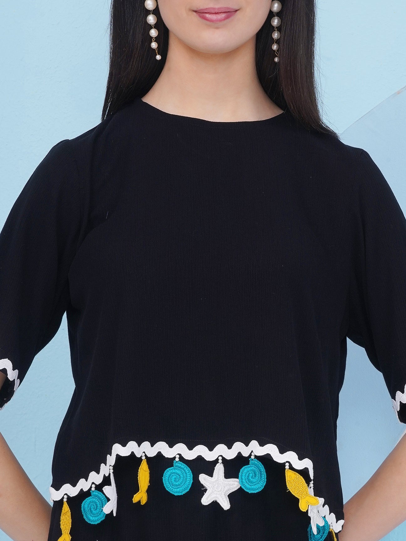Designer Pure Cotton Black Rayon Crepe Shorts Coord Set