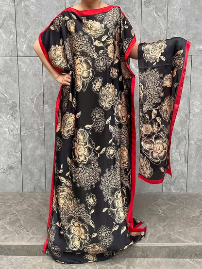 Imported Pure Japan Satin Long Kaftan Dress With Stole