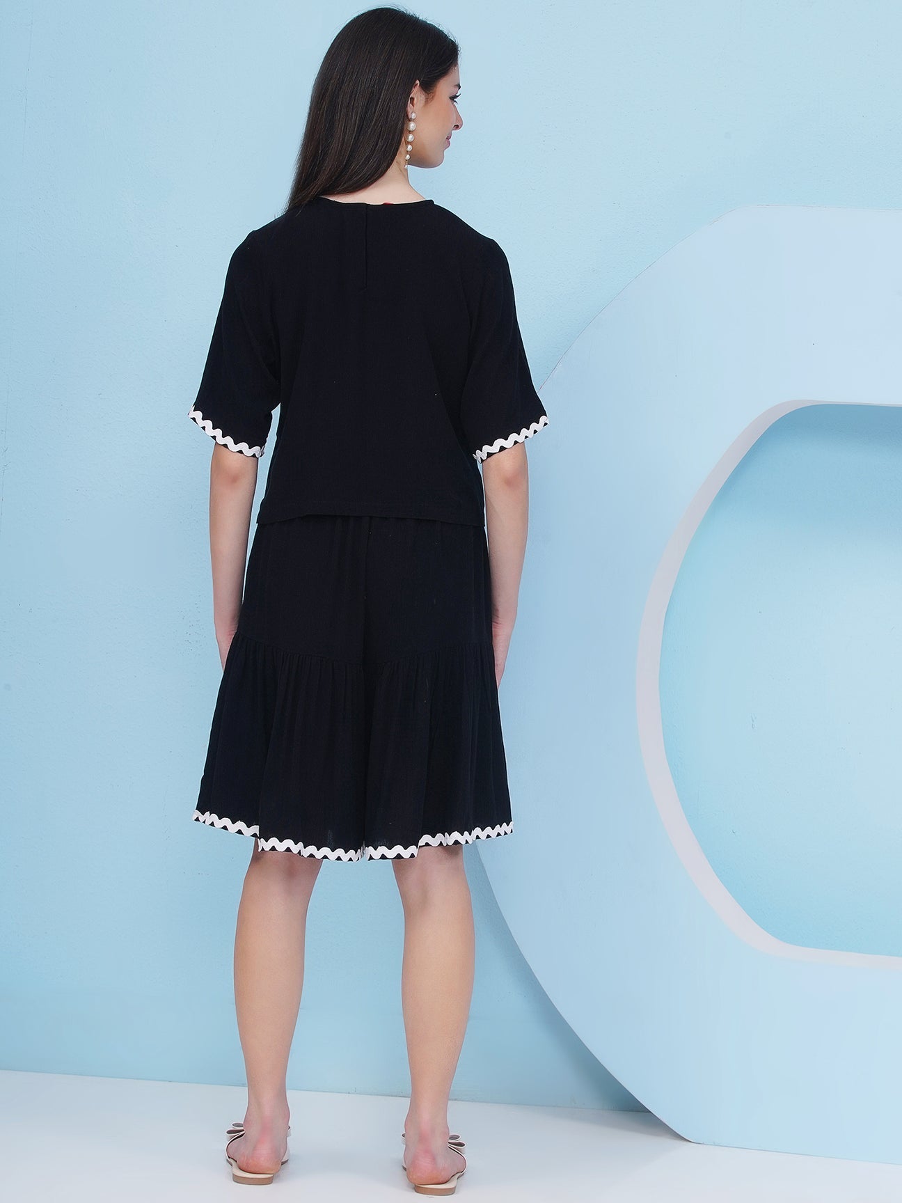 Designer Pure Cotton Black Rayon Crepe Shorts Coord Set