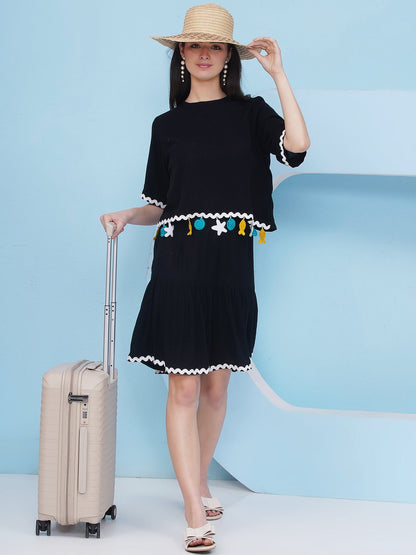 Designer Pure Cotton Black Rayon Crepe Shorts Coord Set