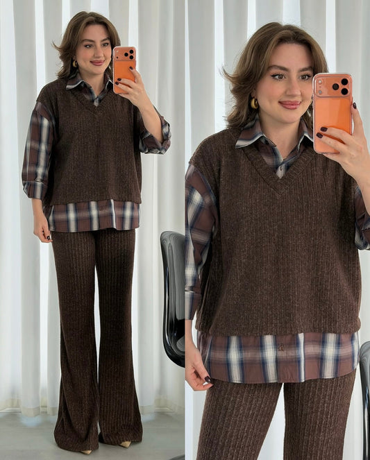 Imported Plaid Luxe Knitted Two pcs Co-ord Set