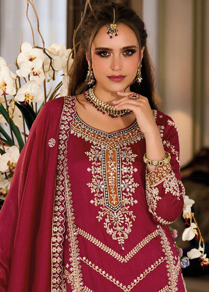 Maroon Mirror Work & Zari Embroidered Sharara Suit