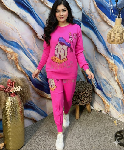 Partywear rhinestone donald duck knitted coord set