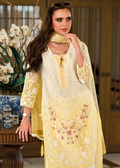 Lemon Yellow Ombre Organza Embroidered Pakistani Suit