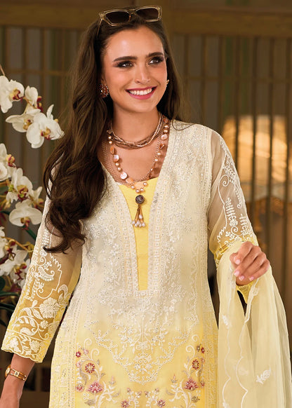 Lemon Yellow Ombre Organza Embroidered Pakistani Suit