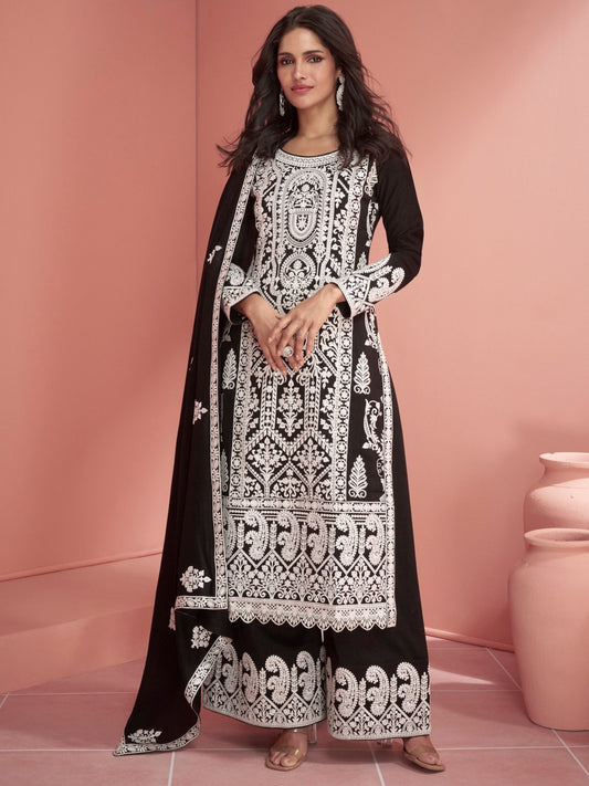 Black Sequins & Heavy Embroidery Pakistani Palazzo Suit