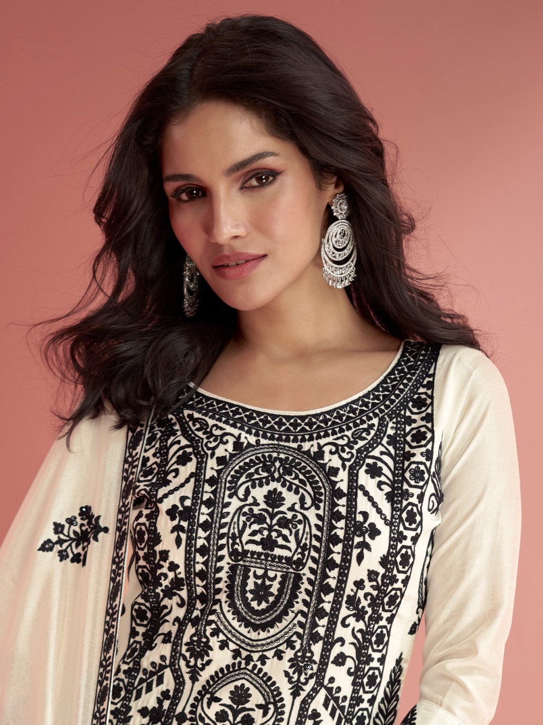 Off White Sequins & Embroidery Pakistani Palazzo Suit