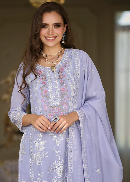 Lavender Organza Pakistani Suit with Embroidery Work