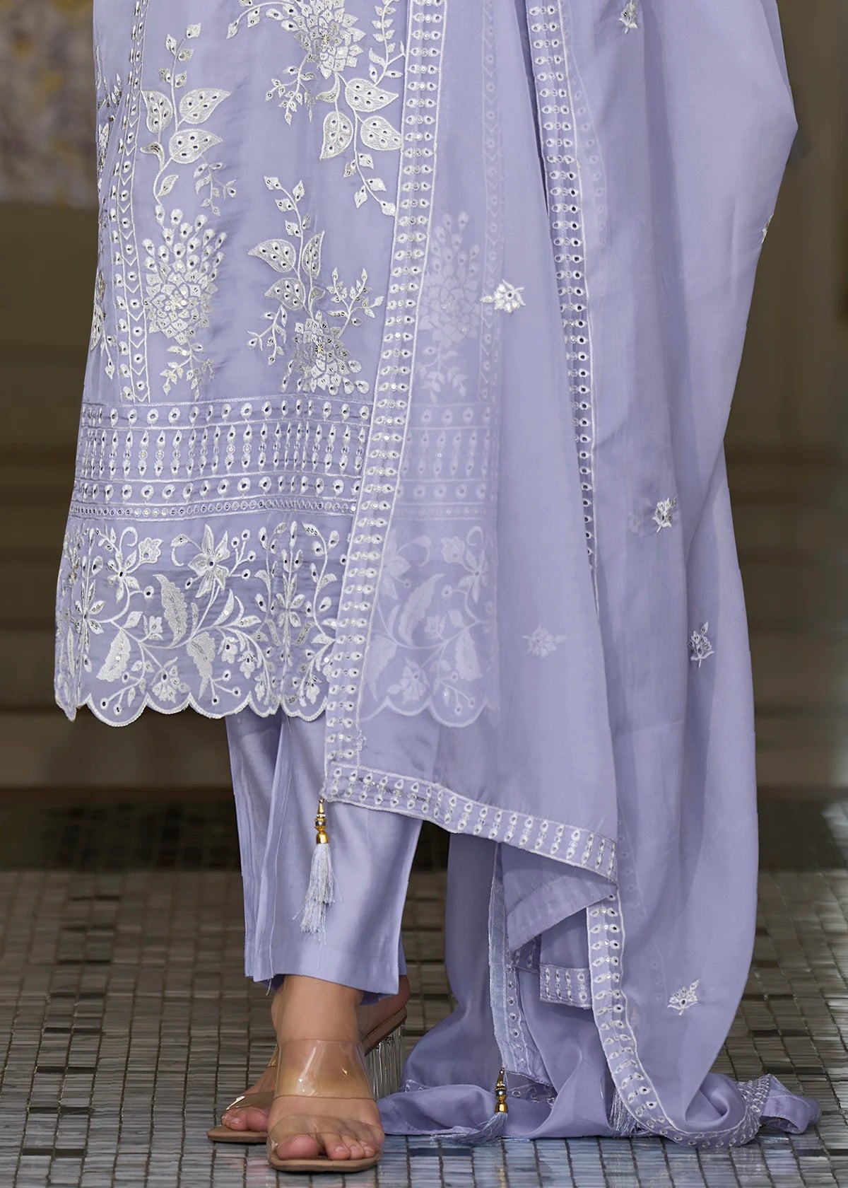 Lavender Organza Pakistani Suit with Embroidery Work