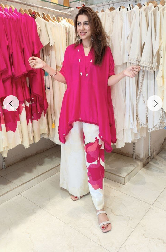Designer Trendy Kaftan Style Top With Printed Flared Plazo Pants