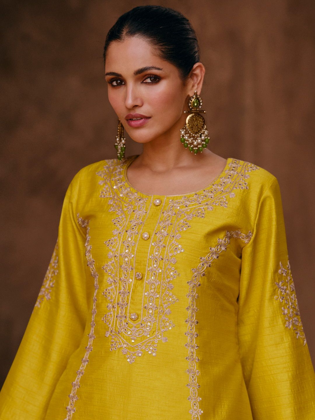 Yellow Silk Blend Zari Embroidered Dhoti Salwar Suit