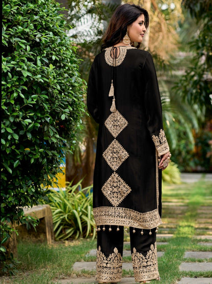 Black Silk Blend Heavy Zari Embroidery Pakistani Suit