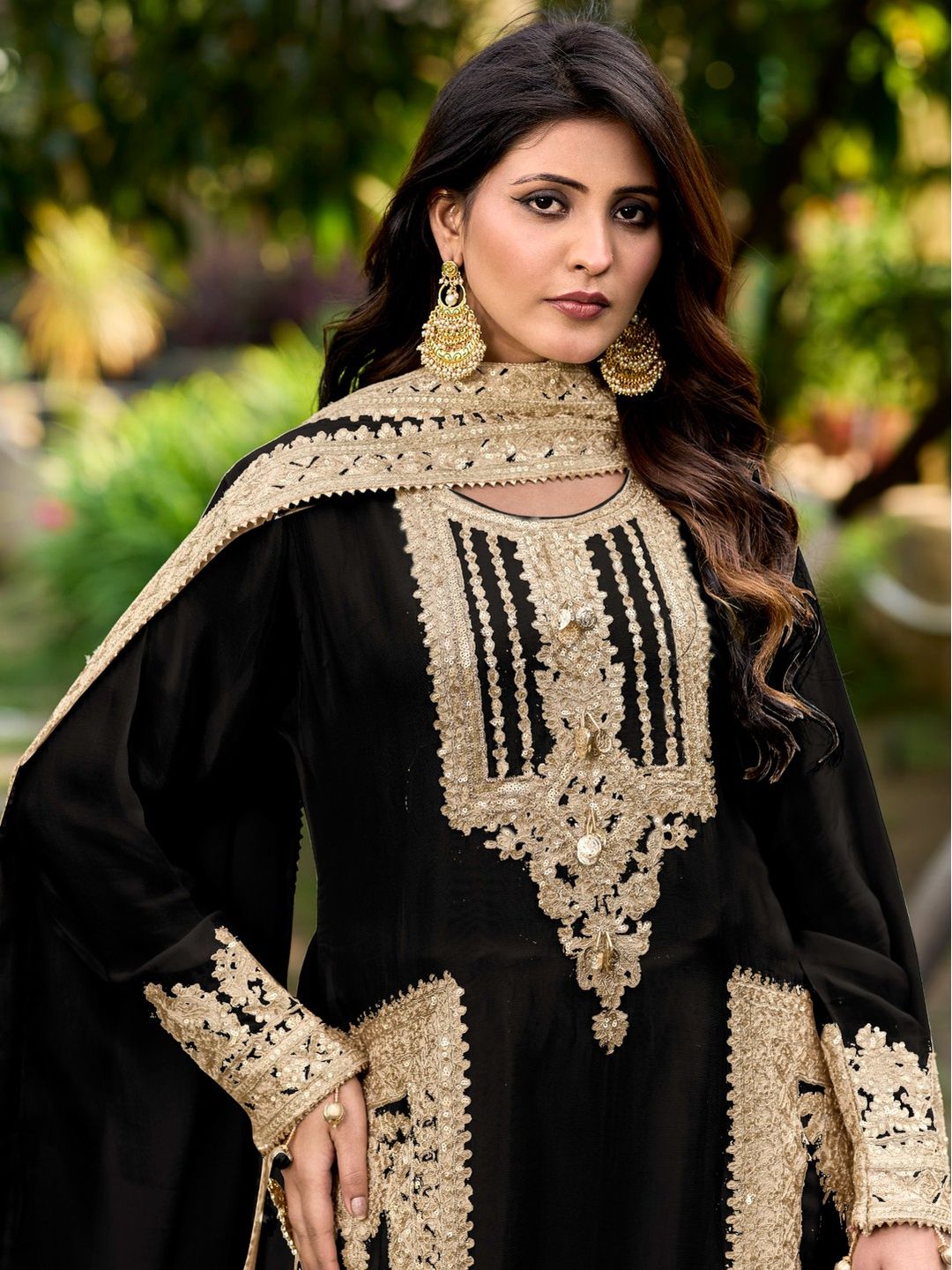 Black Silk Blend Heavy Zari Embroidery Pakistani Suit