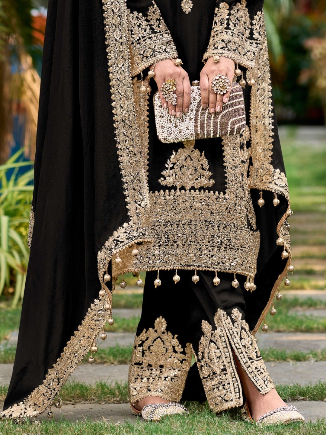 Black Silk Blend Heavy Zari Embroidery Pakistani Suit