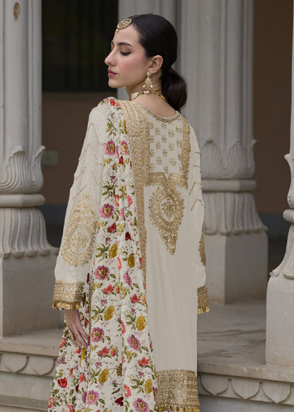 Off White Silk Blend Zari Embroidered Kurta With Printed Sharara