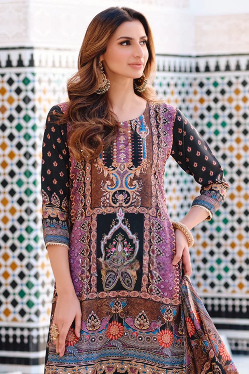 Pure Printed Crepe Black Sharara Suit with mirror work & Accessory Work