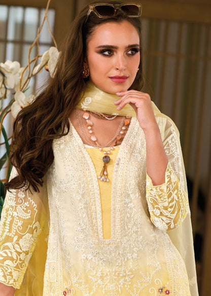 Lemon Yellow Ombre Organza Embroidered Pakistani Suit