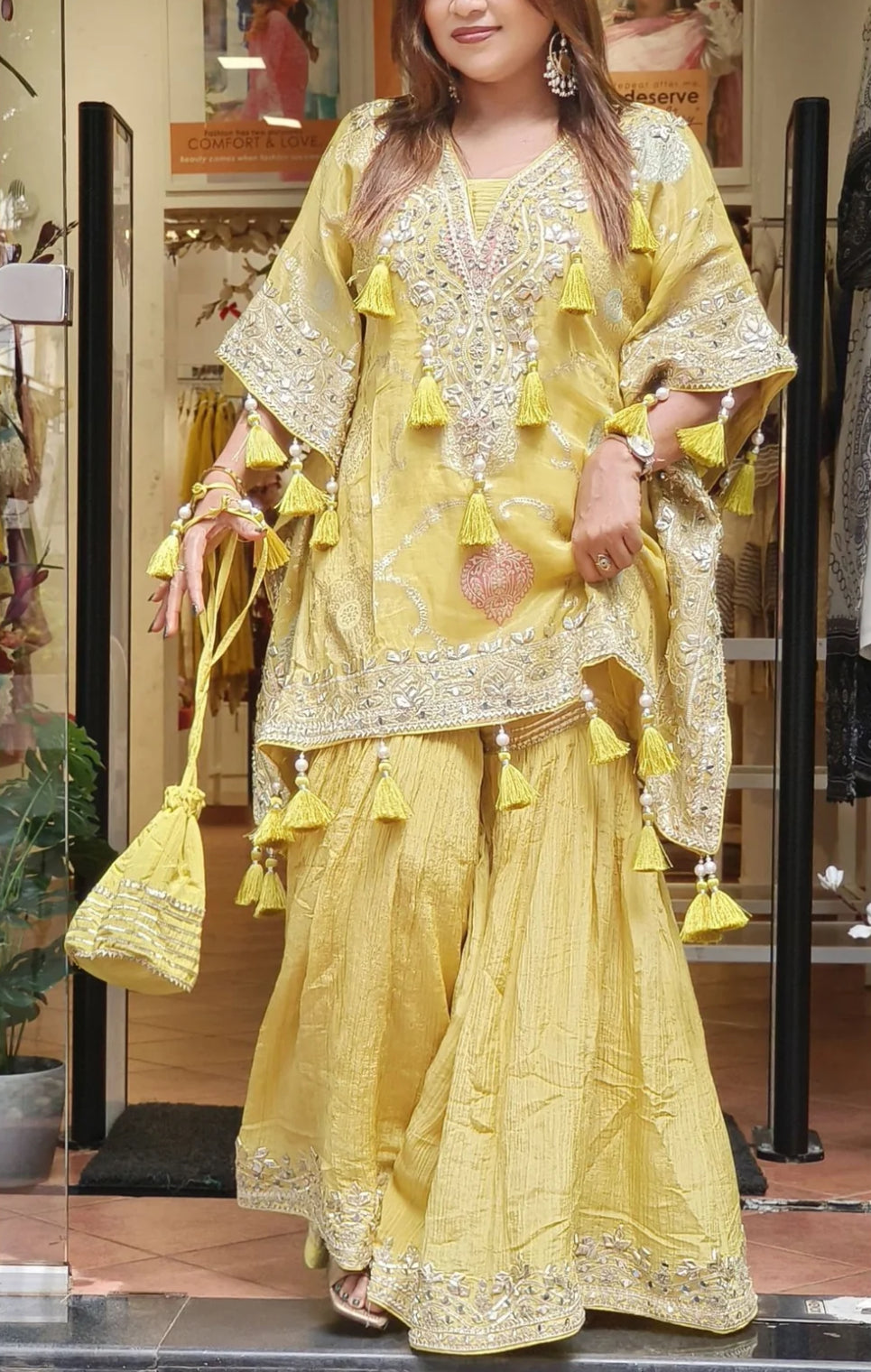 Pure Shimmer Organza Kaftan Sharara Set