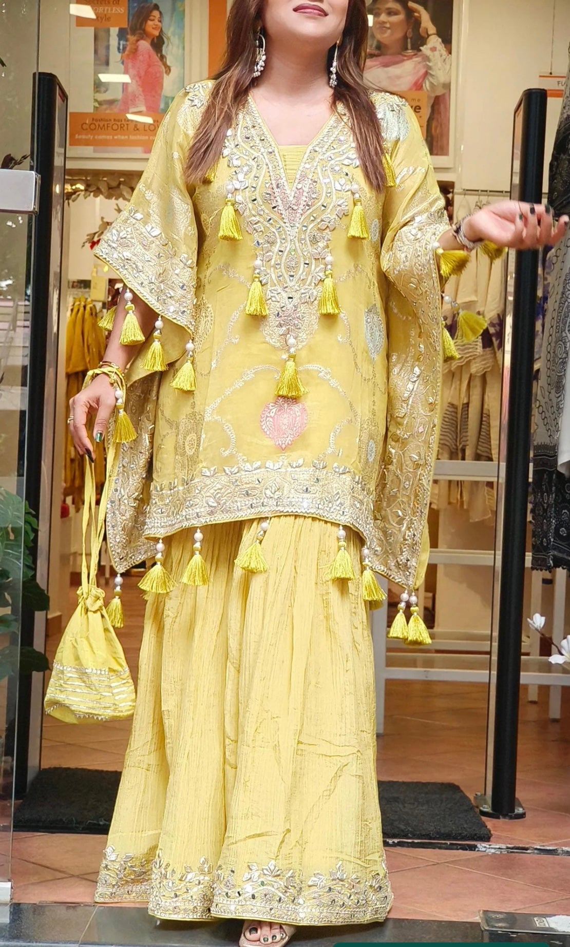 Pure Shimmer Organza Kaftan Sharara Set