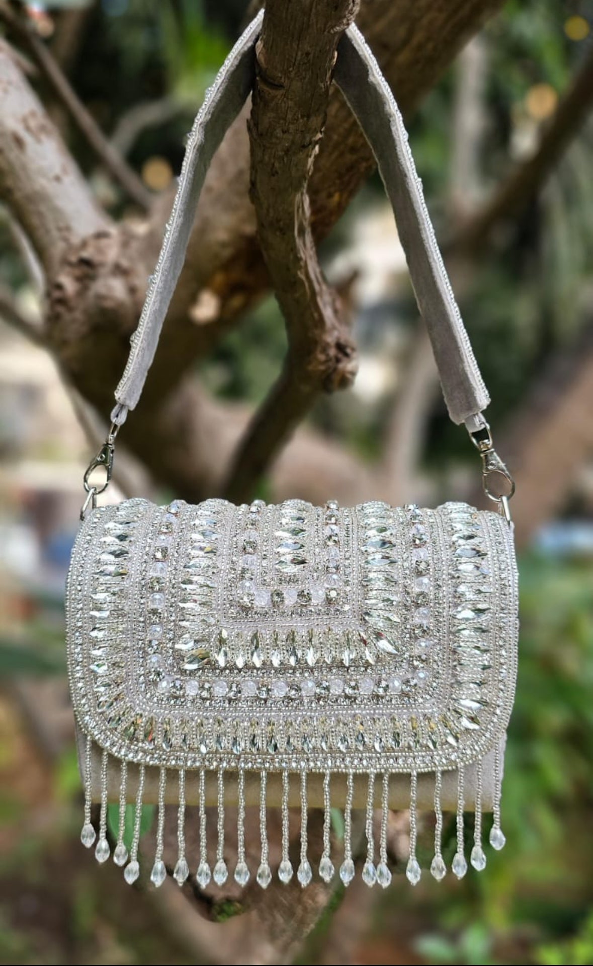 Partywear Crystal flap bags with fringes