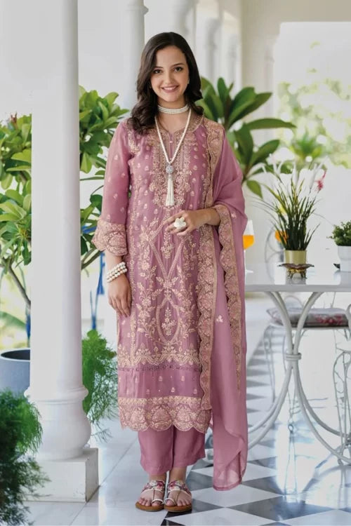 Mauve Organza Embroidered Pakistani Salwar Suit