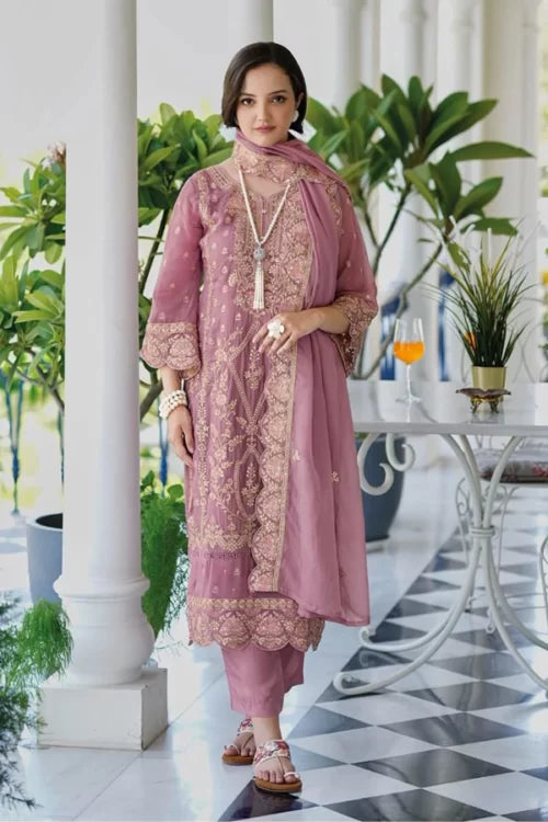 Mauve Organza Embroidered Pakistani Salwar Suit