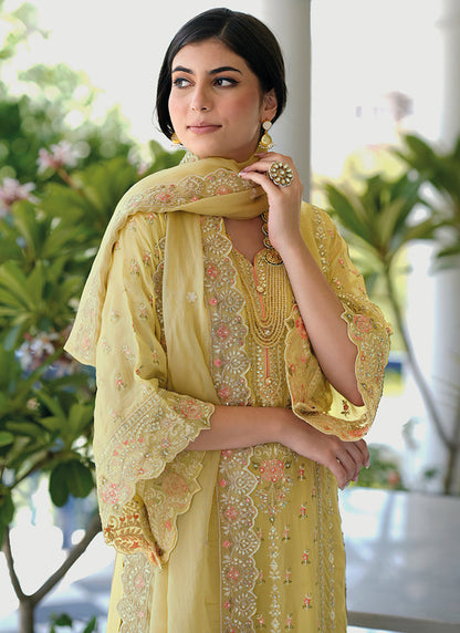 Yellow organza zari embroidered Pakistani Salwar Suit