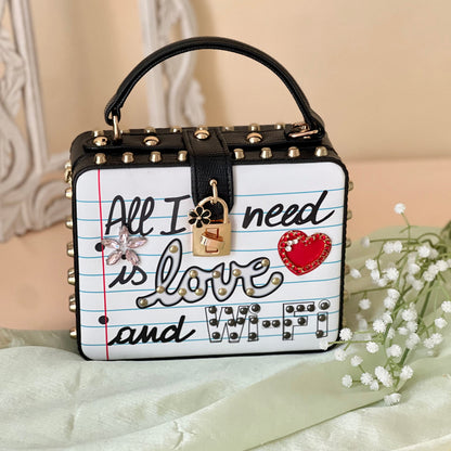 Partywear Love Sling Bag - Acrylic Printed With Embellishments