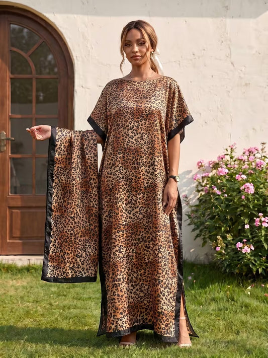 Imported Pure Japan Satin Long Kaftan Dress With Stole