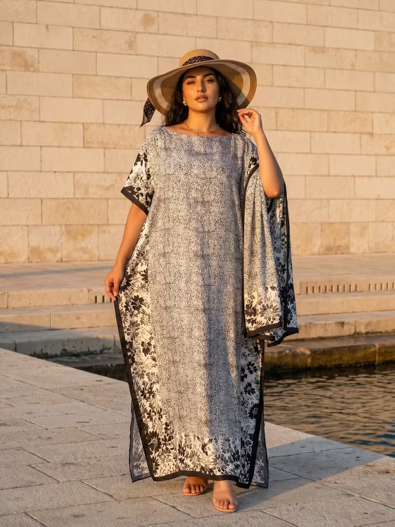 Imported Pure Japan Satin Long Kaftan Dress With Stole