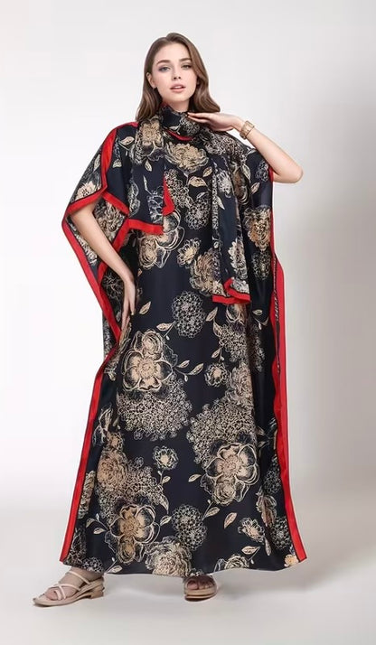 Imported Pure Japan Satin Long Kaftan Dress With Stole
