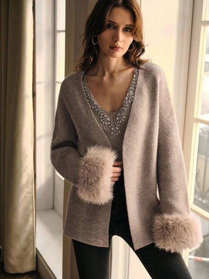 Imported  Luxe Knitted Embellished Blouse with Coordinated Shrug
