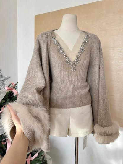 Imported  Luxe Knitted Embellished Blouse with Coordinated Shrug