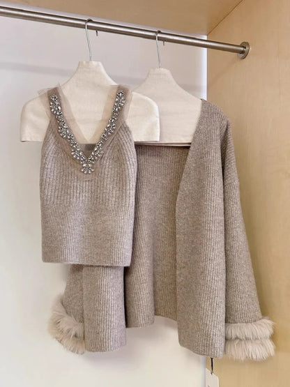 Imported  Luxe Knitted Embellished Blouse with Coordinated Shrug