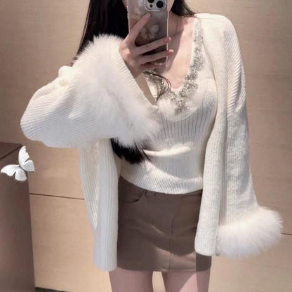 Imported  Luxe Knitted Embellished Blouse with Coordinated Shrug